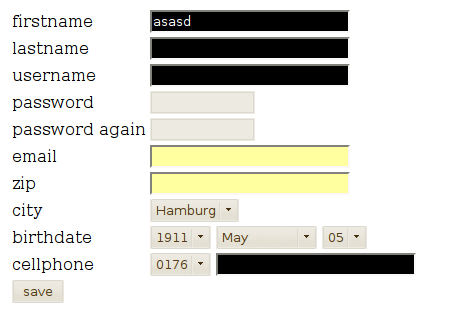 Pico Lisp registration form